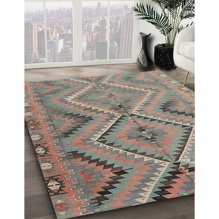 Contemporary Dark Almond Brown Abstract Machine Washable Rug in a Family Room, wshcon3023