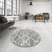 Round Machine Washable Contemporary Grey Gray Rug in a Office, wshcon3026