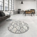 Round Machine Washable Contemporary Dark White Beige Rug in a Office, wshcon3032