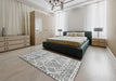 Contemporary Gray Trellis Rug in a Bedroom, con3033