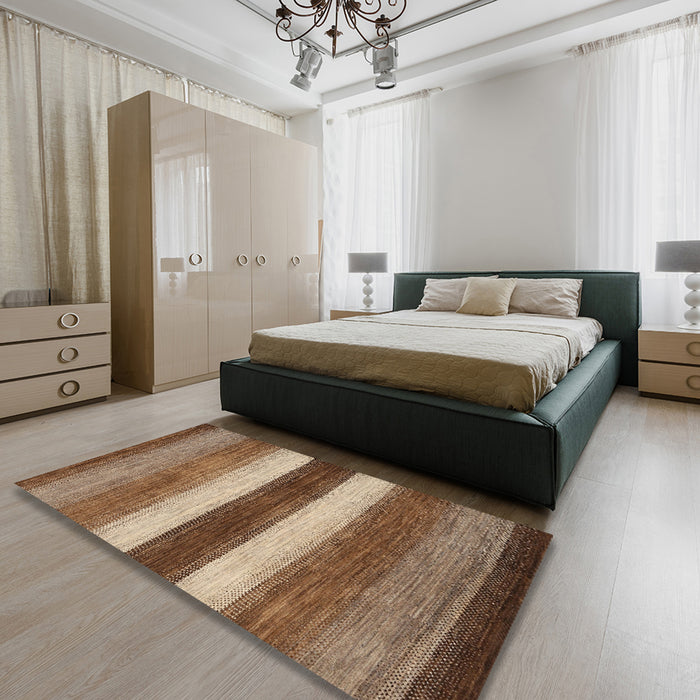 Contemporary Saddle Brown Modern Rug in a Bedroom, con303