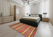 Contemporary Sand Brown Southwestern Rug in a Bedroom, con3041