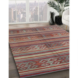 Contemporary Fire Brick Red Southwestern Rug in Family Room, con3043