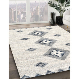 Contemporary Antique White Beige Modern Rug in Family Room, con3046