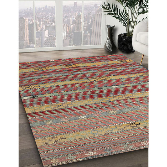 Contemporary Fire Brick Red Southwestern Rug in Family Room, con3052