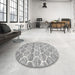 Round Contemporary Gray Trellis Rug in a Office, con3057