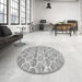 Round Machine Washable Contemporary Grey Gray Rug in a Office, wshcon3057