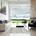 Square Contemporary Dark White Beige Trellis Rug in a Living Room, con3059