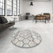 Round Machine Washable Contemporary Dark White Beige Rug in a Office, wshcon3059