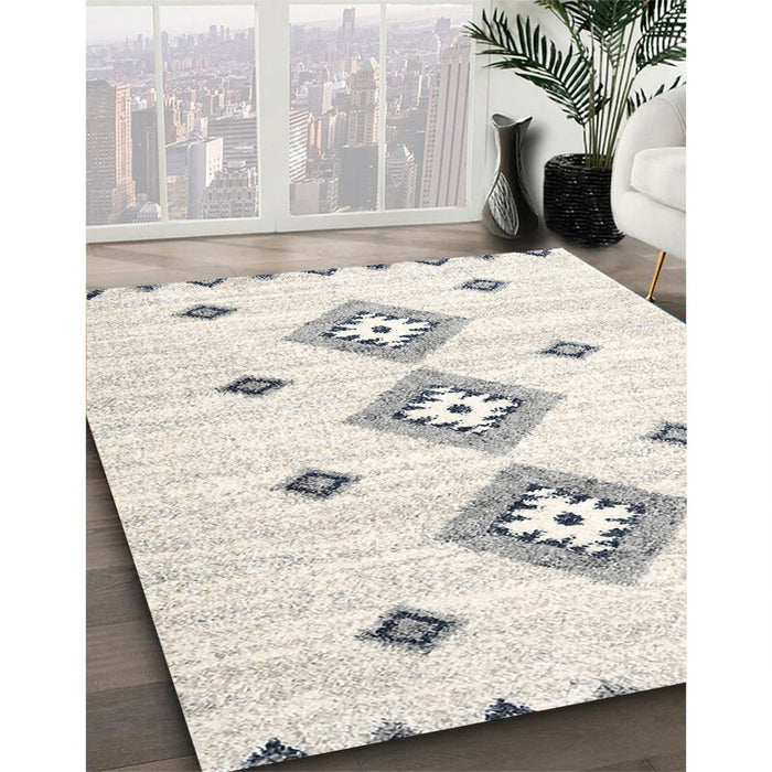 Contemporary Antique White Beige Abstract Machine Washable Rug in a Family Room, wshcon3063