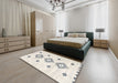 Contemporary Antique White Beige Abstract Machine Washable Rug in a Bedroom, wshcon3063