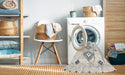 Contemporary Antique White Beige Abstract Machine Washable Rug in a Washing Machine, wshcon3063