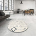 Round Machine Washable Contemporary Pale Silver Gray Rug in a Office, wshcon3066