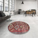 Round Contemporary Sage Green Oriental Rug in a Office, con3073