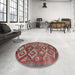 Round Machine Washable Contemporary Sage Green Rug in a Office, wshcon3073