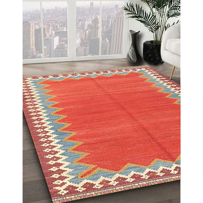 Contemporary Neon Red Abstract Machine Washable Rug in a Family Room, wshcon3077