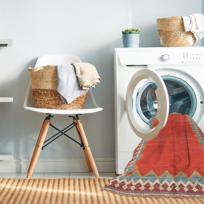 Contemporary Neon Red Abstract Machine Washable Rug in a Washing Machine, wshcon3077