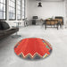 Round Machine Washable Contemporary Copper Red Pink Rug in a Office, wshcon3078