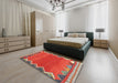 Contemporary Copper Red Pink Oriental Rug in a Bedroom, con3078