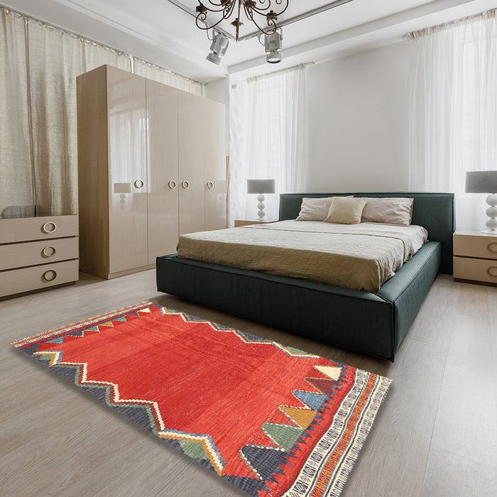 Machine Washable Contemporary Copper Red Pink Rug in a Bedroom, wshcon3078