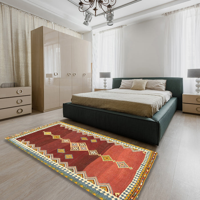 Contemporary Red Modern Rug in a Bedroom, con3079