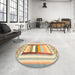 Round Contemporary Brown Gold Modern Rug in a Office, con3080