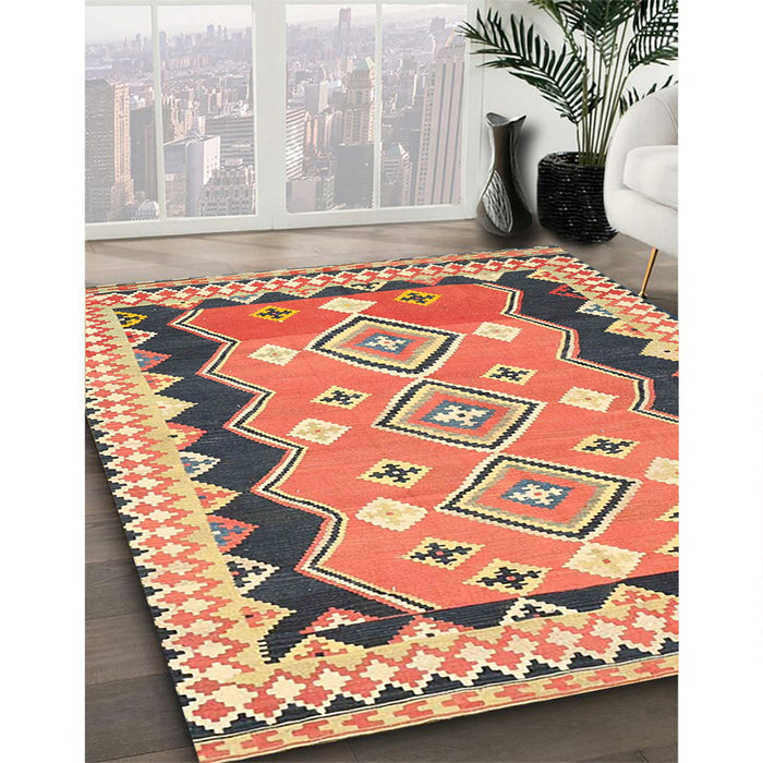 Contemporary Sand Brown Oriental Rug in Family Room, con3082