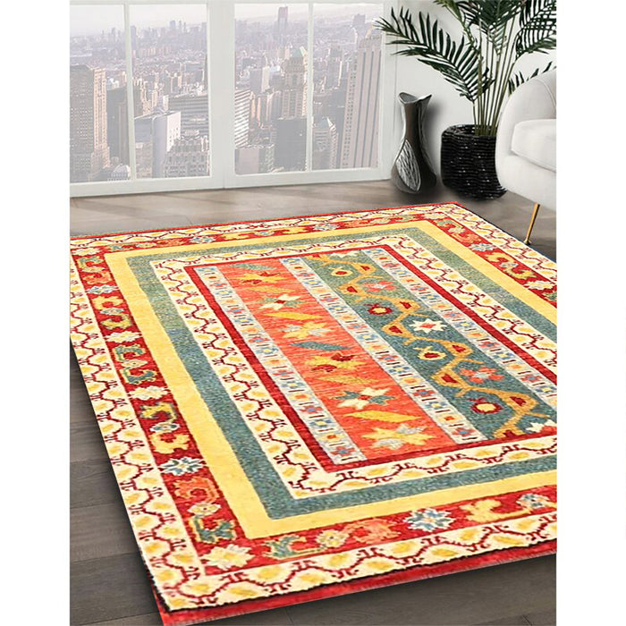 Contemporary Orange Oriental Rug in Family Room, con3084