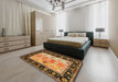 Contemporary Metallic Gold Abstract Machine Washable Rug in a Bedroom, wshcon3088