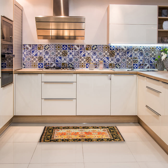 Contemporary Metallic Gold Abstract Machine Washable Rug in a Kitchen, wshcon3088
