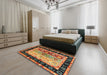 Contemporary Saffron Red Abstract Machine Washable Rug in a Bedroom, wshcon3090