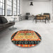 Round Contemporary Saffron Red Abstract Machine Washable Rug in a Office, wshcon3090