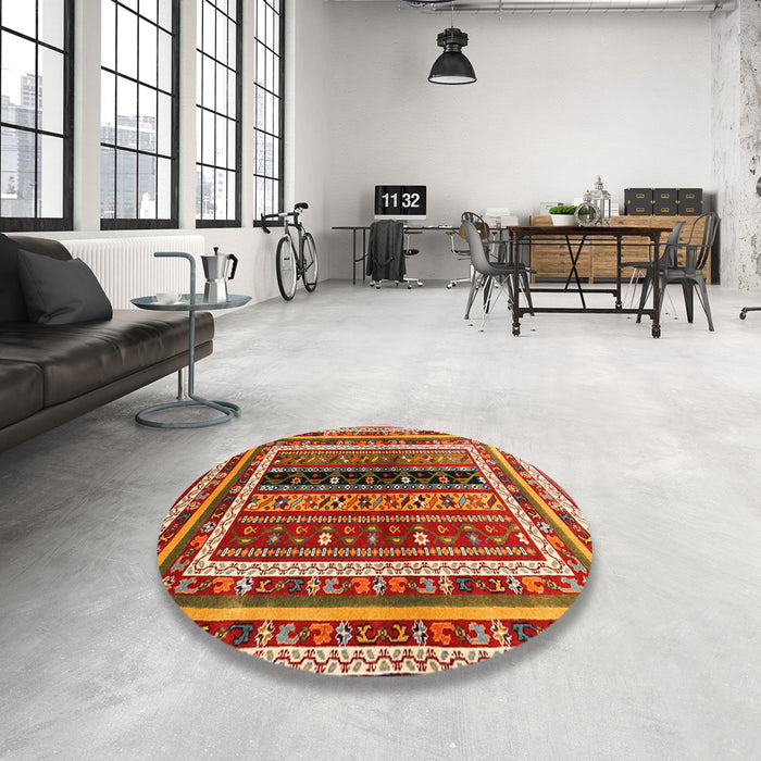 Round Contemporary Sand Brown Oriental Rug in a Office, con3091