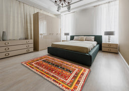 Contemporary Sand Brown Oriental Rug in a Bedroom, con3091