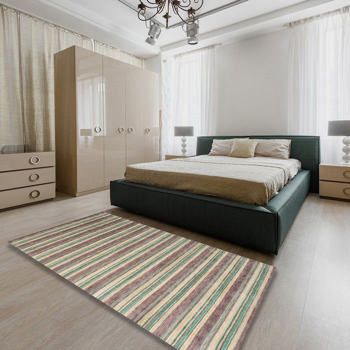 Contemporary Dark Almond Brown Modern Rug in a Bedroom, con315