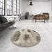 Round Machine Washable Contemporary Khaki Green Rug in a Office, wshcon317