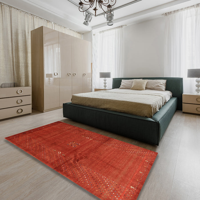 Contemporary Neon Red Modern Rug in a Bedroom, con319