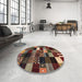 Round Contemporary Red Modern Rug in a Office, con320