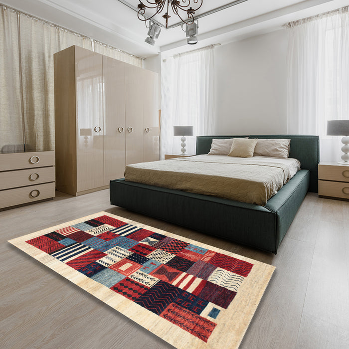 Contemporary Saffron Red Modern Rug in a Bedroom, con321