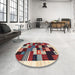 Round Machine Washable Contemporary Saffron Red Rug in a Office, wshcon321