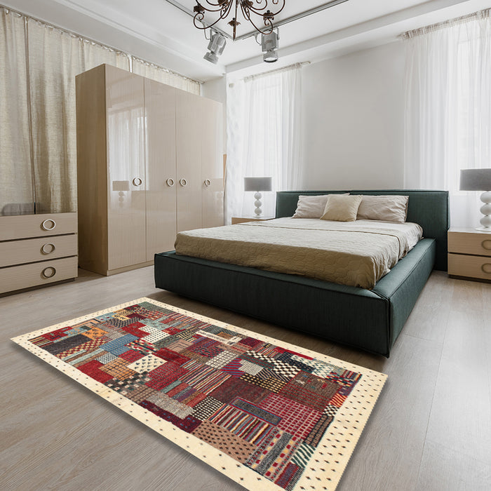 Contemporary Brown Red Modern Rug in a Bedroom, con322