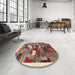 Round Contemporary Brown Red Modern Rug in a Office, con322