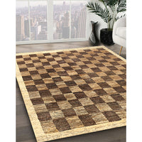 Contemporary Saddle Brown Checkered Rug, con323