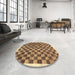 Round Machine Washable Contemporary Saddle Brown Rug in a Office, wshcon323