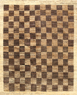 Contemporary Saddle Brown Checkered Rug, con323