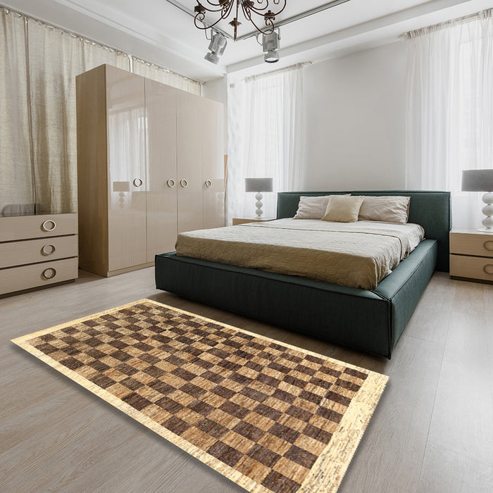 Machine Washable Contemporary Saddle Brown Rug in a Bedroom, wshcon323