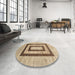 Round Contemporary Dark Gold Brown Modern Rug in a Office, con326