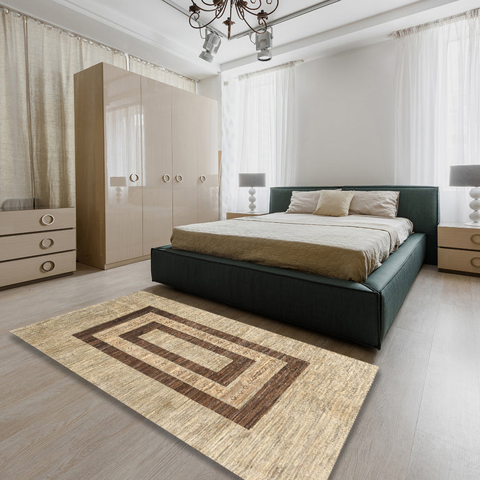 Machine Washable Contemporary Dark Gold Brown Rug in a Bedroom, wshcon326