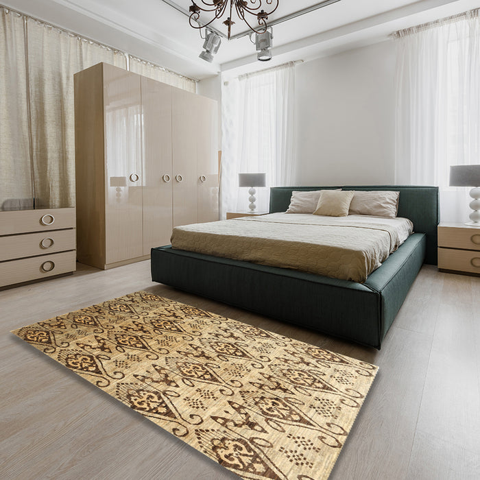Contemporary Light Brown Modern Rug in a Bedroom, con331