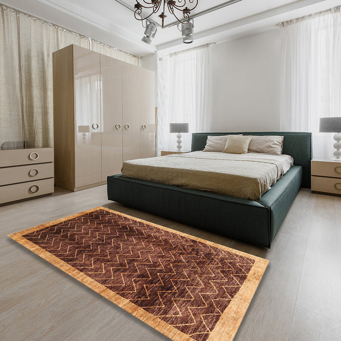 Contemporary Orange Modern Rug in a Bedroom, con334
